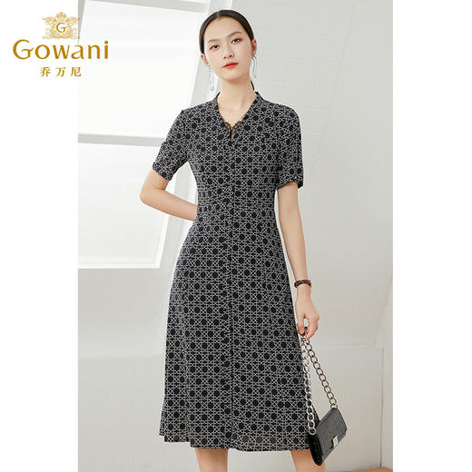 乔万尼新品收腰真丝连衣裙复古显瘦链条花桑蚕丝裙EI2E790 商品图3