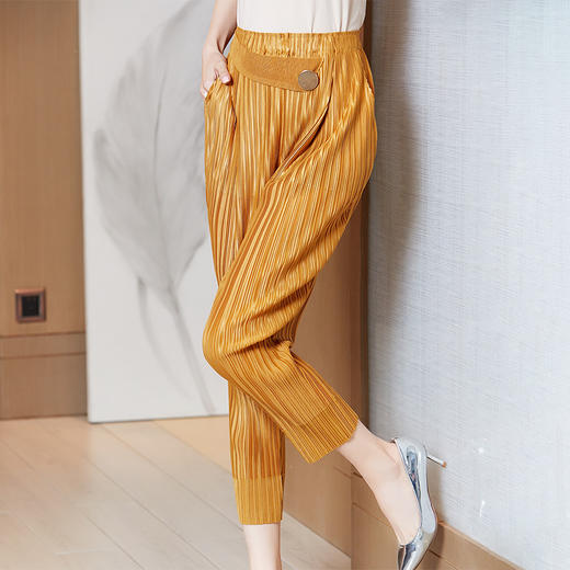 JN-K210117三宅褶皱裤子2021春夏季新款气质高腰小脚裤显瘦铅笔裤 商品图0