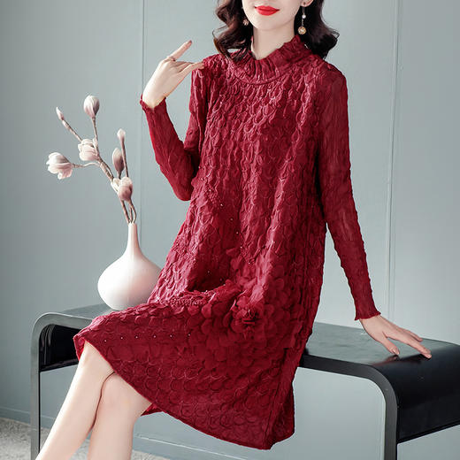 JN-K201111长袖A字裙2021春季新款钉珠洋气小个子三宅褶皱连衣裙大码K201111 商品图1