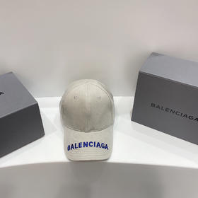 巴黎世家BALENCIAGA-灰白帽檐蓝字