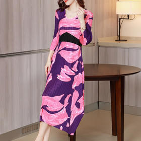 JN-L210302三宅印花一生连衣裙2021夏季新款高档女装褶皱裙