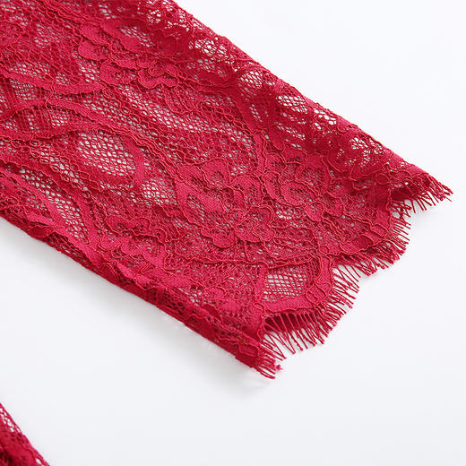 佐尔美早春季新款气质纯色直筒长袖圆领蕾丝中长款连衣裙E01LL20 商品图2