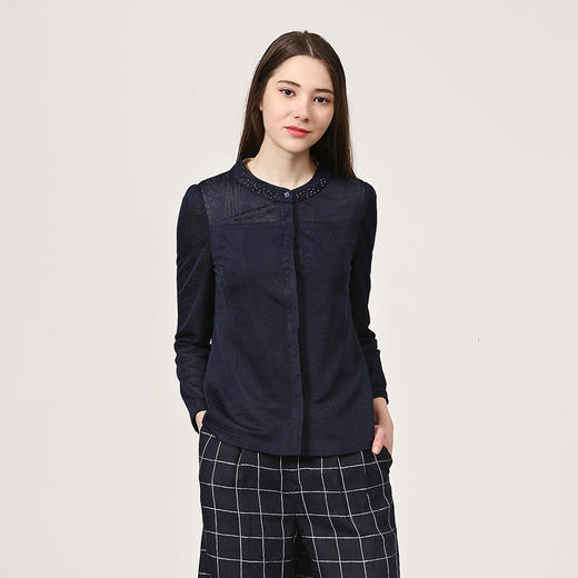 佐尔美新品春秋秋季女装纯色暗花修身显瘦衬衫上衣E73CC01 商品图1