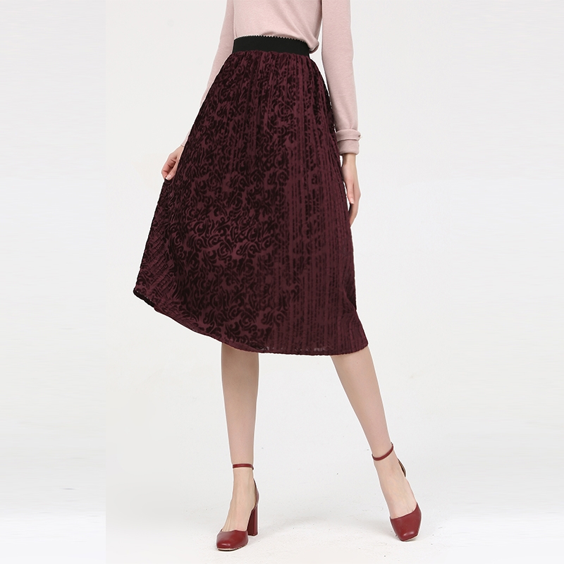 佐尔美秋季女装纯色百搭修身显瘦蕾丝半身裙中裙E73QC52A