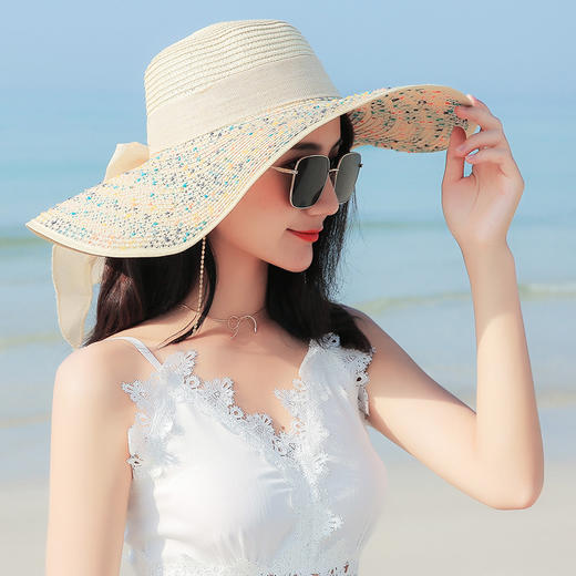 CT-0125465沙滩草帽女夏天海边大檐防晒遮阳帽韩版百搭出游大沿可折叠太阳帽 商品图2