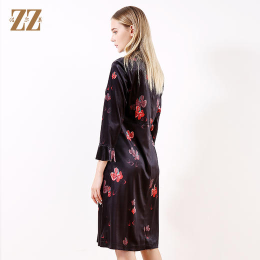 佐尔美早春新款气质V领印花修身减龄中长连衣裙E83LL47 商品图4