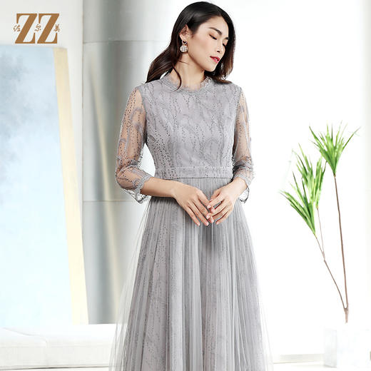 佐尔美商场同款气质春秋蕾丝中袖收腰显瘦中长连衣裙E11LL27 商品图2