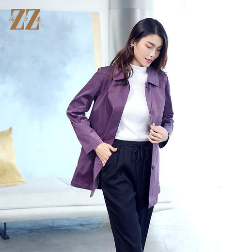 佐尔美商场NEW同款春季薄纯色简约时尚通勤外套单排扣风衣E11FZ06 商品图0