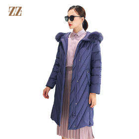 佐尔美秋冬新款狐毛领连帽中长款羽绒服女E94YH01
