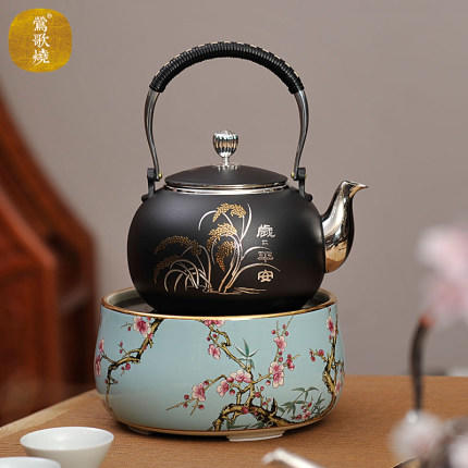 莺歌烧新品煮茶壶 316不锈钢烧水壶煮茶器具 岁岁平安烧水壶 商品图1