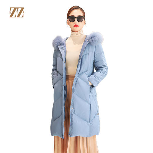 佐尔美秋冬新款中长款加厚狐毛领羽绒服女E94YH02 商品图0