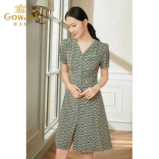 乔万尼新品真丝连衣裙法式浪漫花型收腰X型桑蚕丝EI2E801 商品图1