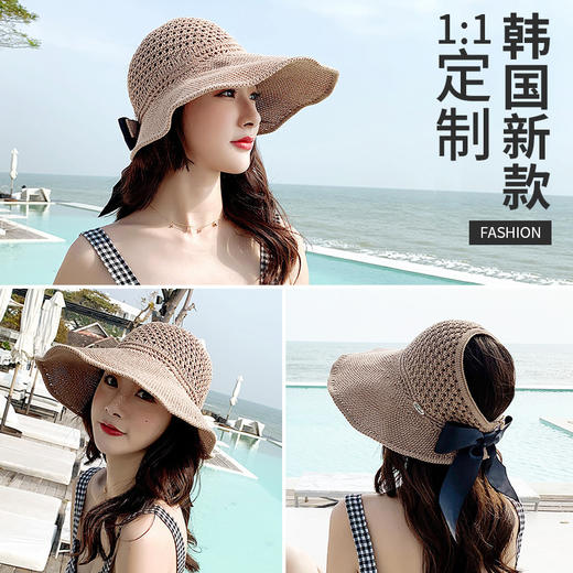 CT-1023草帽子女夏天韩版防晒空顶遮阳帽沙滩出游百搭防紫外线遮脸太阳帽 商品图0