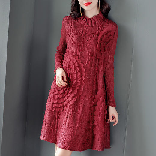 JN-K200909春装新款宽松法式大码显瘦a字蕾丝打底三宅褶皱连衣裙K200909 商品图2