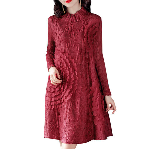 JN-K200909春装新款宽松法式大码显瘦a字蕾丝打底三宅褶皱连衣裙K200909 商品图4