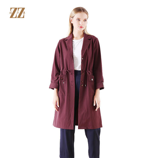 佐尔美春秋季新款时尚宽松绳收腰韩版两色可选风衣外套女E01FZ02 商品图0