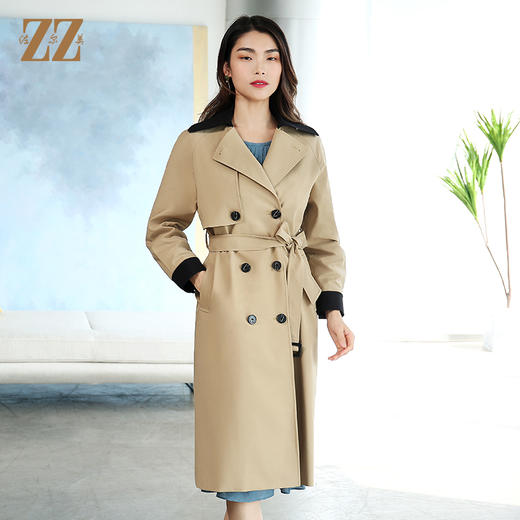 佐尔美春新款气质中长款经典束腰双排扣英伦新疆棉风衣E11FC13 商品图3