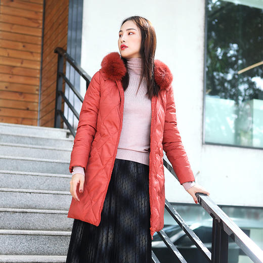 佐尔美冬季新款气质中长款加厚双穿狐毛领羽绒服女E94YH22 商品图1