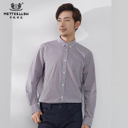 【纯棉红白蓝条衬衫】71211016 男士衬衣 商品图0