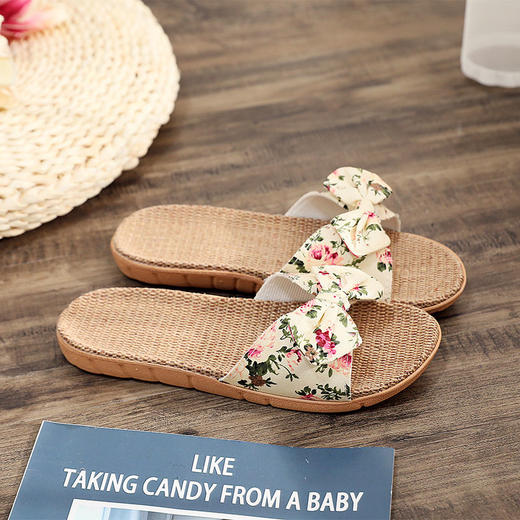 【蝴蝶结亚麻材质】亚麻拖鞋女夏季居家室内外家居地板防滑可爱蝴蝶结凉拖鞋 商品图9