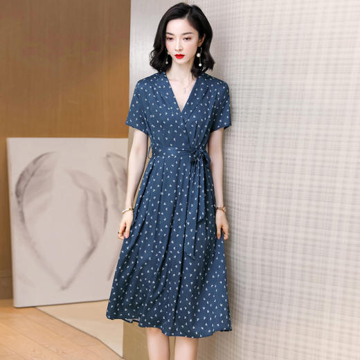 上海旗袍厂ASE-2301印花气质翻领真丝系带连衣裙桑蚕丝 商品图2