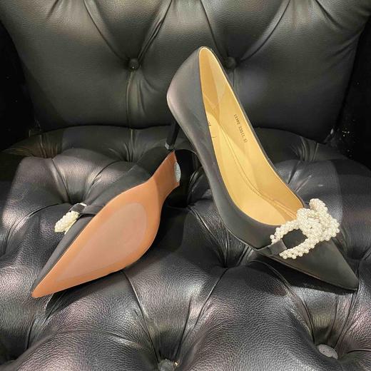 LFGJ女鞋 12302 小香风丝绸牛皮尖头浅口珍珠细跟高跟 商品图10