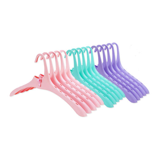 【湖水蓝十个+可爱粉十个+魅力紫十个】Aurorcness极光式悬挂衣架晾衣架卧室阳台晒衣服透气家用防滑节省空间套装收纳包装盒进口材料可叠放 商品图4