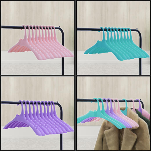 【湖水蓝十个+可爱粉十个+魅力紫十个】Aurorcness极光式悬挂衣架晾衣架卧室阳台晒衣服透气家用防滑节省空间套装收纳包装盒进口材料可叠放 商品图2