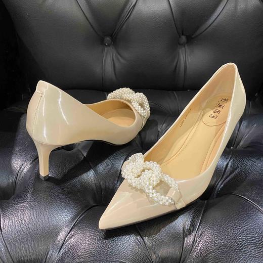 LFGJ女鞋 12302 小香风丝绸牛皮尖头浅口珍珠细跟高跟 商品图2