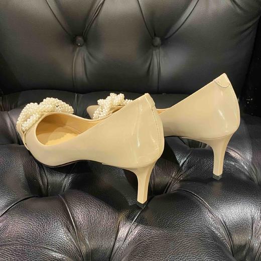 LFGJ女鞋 12302 小香风丝绸牛皮尖头浅口珍珠细跟高跟 商品图3