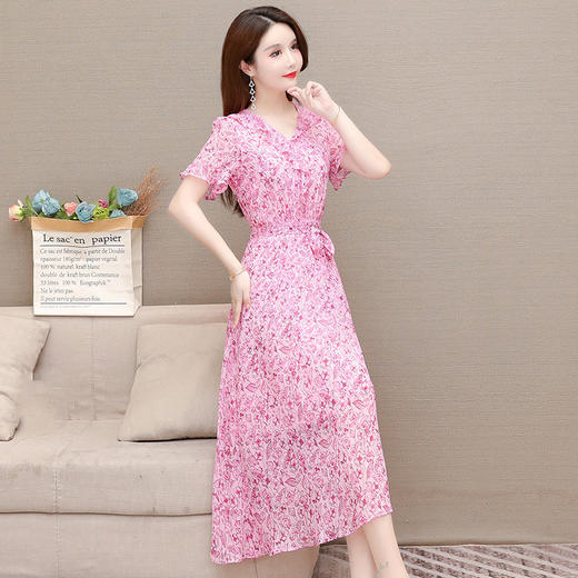 YWE-L21618夏新款气质减龄短袖印花乔其纱连衣裙 商品图2