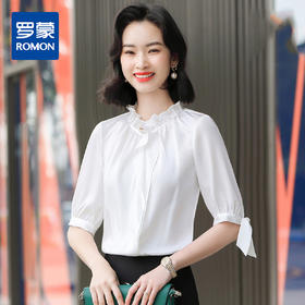 罗蒙衬衫女短袖夏季薄款时尚圆领甜美可爱通勤休闲白衬衣