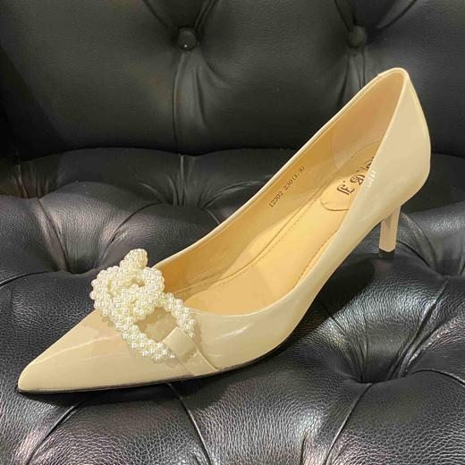 LFGJ女鞋 12302 小香风丝绸牛皮尖头浅口珍珠细跟高跟 商品图0