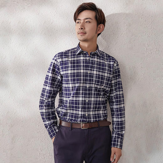 【纯棉蓝白格纹衬衫】 71211017 男士衬衣 商品图2