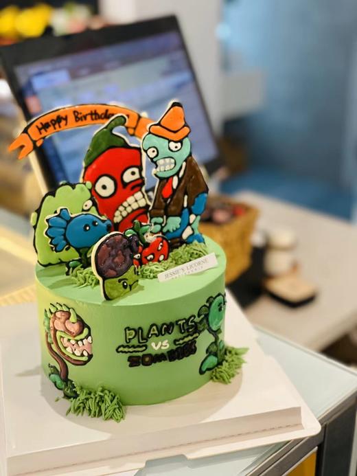 植物大战僵尸芝士糊转印手绘奶油生日蛋糕 商品图2