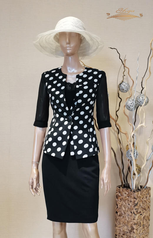 【特惠】YIQU丨“珍品”纱袖西装上衣（黑白点）P 商品图0