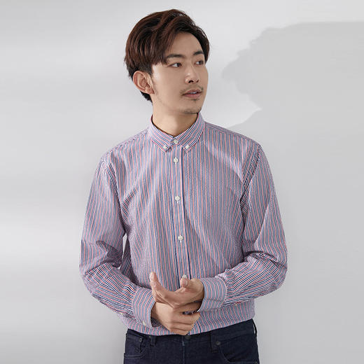 【纯棉红白蓝条衬衫】71211016 男士衬衣 商品图2