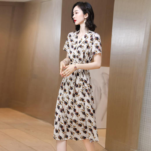 上海旗袍厂ASE-2301印花气质翻领真丝系带连衣裙桑蚕丝 商品图3