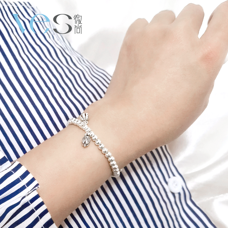 国潮莲蓬莲花足银990圆珠手链