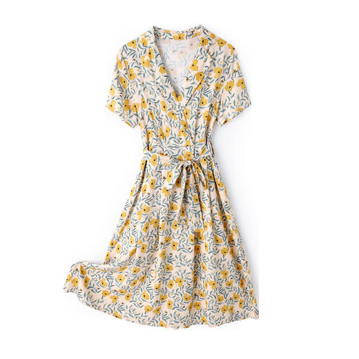 上海旗袍厂ASE-2301印花气质翻领真丝系带连衣裙桑蚕丝 商品图4