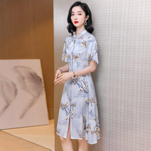 上海旗袍厂ASE-2303立领印花优雅真丝连衣裙桑蚕丝 商品图2