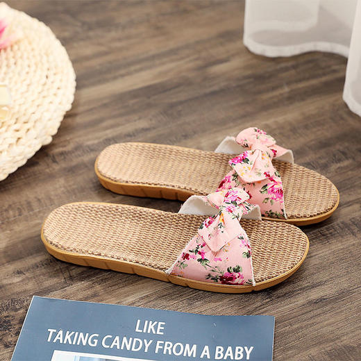 【蝴蝶结亚麻材质】亚麻拖鞋女夏季居家室内外家居地板防滑可爱蝴蝶结凉拖鞋 商品图6