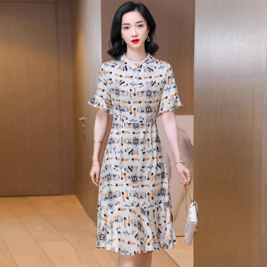 上海旗袍厂ASE-2302圆领气质优雅知性真丝连衣裙桑蚕丝 商品图0