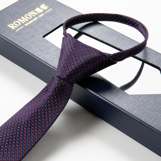 【礼盒装】罗蒙免打结拉链领带男士正装商务韩版休闲窄款懒人提花领带 商品图2