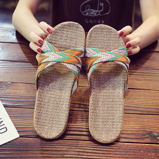 【亚麻拖鞋】女夏天家用室内居家办公室地板防滑底情侣卧室凉拖鞋男 商品图1