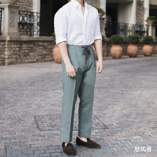 Huddersfield Quest Cottons 300克高克重高密度埃及棉绿色意式工艺裤装 商品图0