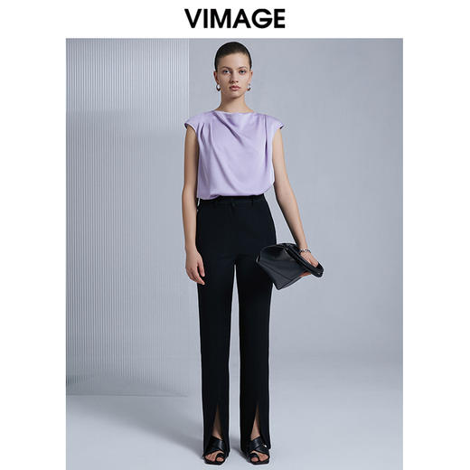 VIMAGE纬漫纪春夏新款时尚修身开叉喇叭裤高腰显瘦女长裤V1505109 商品图0