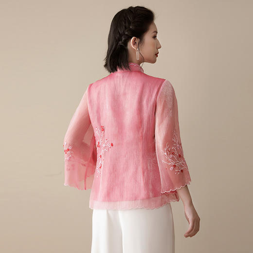 上海旗袍厂AYK-QF-210121亮丝绣树枝梅上衣女改良七分袖立领唐装女2021夏季新品国风女装 商品图3