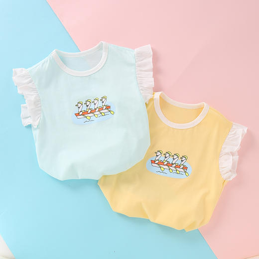 龙之涵儿童荷叶袖短袖T恤男女童全棉短袖背心 商品图1