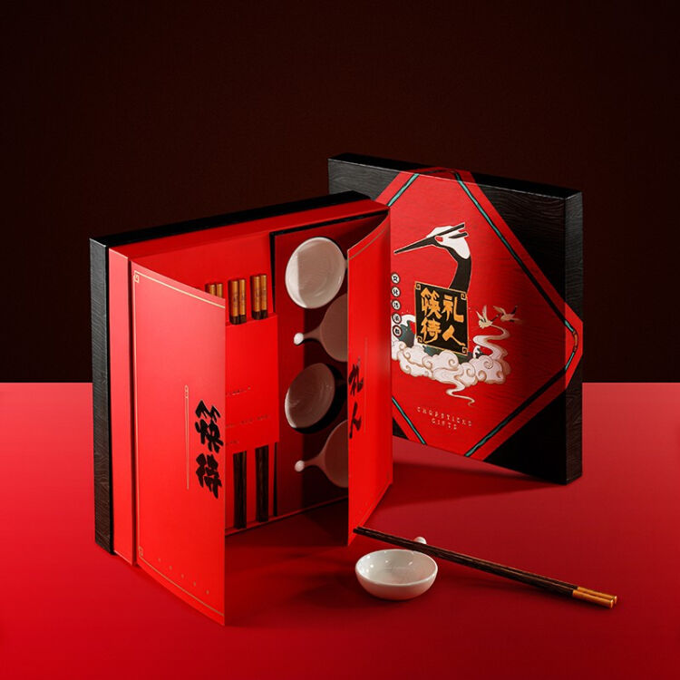 赫曼德家用筷子鸡翅木筷6双6个碟子礼盒包装